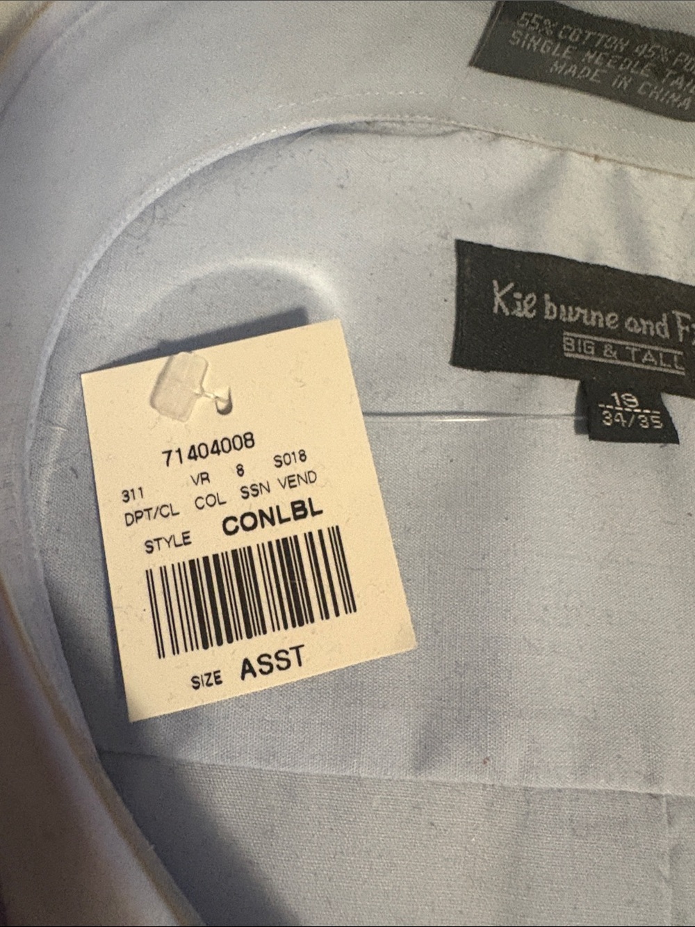 NWT Light Blue Men's Dress Shirt by Kilburne and Finch Size 19 (34/35) Big &Tall - Picture 4 of 9
